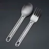 EDC Camping Tool Portable Environmental Outdoor Picnic Accessories Titanium Table Cotlary Fork Long Handle Spoon Y220530