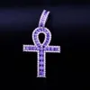 Hip Hop Zircon Egyptian Ankh Key of Life Necklace with 24inch Rope Chain Copper Cross Pendant Cubic Zirconia