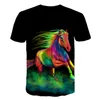 Erkek Tişörtleri Renkli Run Horse Hip Hop Tişört Erkekler 3D Baskı Büyük Boy T-Shirt Harajuku Tarzı Yaz Kısa Kollu Tee Toss Homme Casual