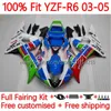 100%fit OEM-kropp för Yamaha YZF-R6 YZF600 YZF R 6 600 CC 03-05 Kroppsarbete 9No.22 YZF R6 600cc YZFR6 03 04 05 COWLING YZF-600 2003 2004 2005 Injektion Fairing Kit Blue White