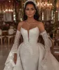 2022 Sequin Luxury Pearl Wedding Dress Removable Series Long Sleeve Long Sleeved Strapless Satin Wedding Dress Vestido De Novia B051711