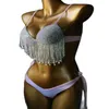 Damesvesten zwemkleding vrouwen zwempak vol diamanten kristallen tassel onderbladen gevulde push omhoog spaghetti riem bra massief verstelbare string bikin