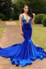 2022 Sexy Sexy Blue Spaghetti Straps v-neck Lace Mermaid Dresses Dresses Backless Evening B0417Q291V