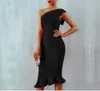 Sexy Kleid für Damen, einfarbig, One-Shoulder-Rock, Fischschwanzrock, elastische Taille, hohe Taille, Regenbogen-Kleid, Rock mittlerer Länge, Größe S-2XL