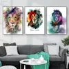 Animal Lion King with Crown Poster Cuadros Wall Art Canvas Painting Watercolor Canvas Print Pictures for Living Room Home Decor