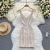 Casual Dresses Women Summer Knit Dress Sexig Fashion Crochet Sundress Mini Backless BodyCon French Elegant Party Vestido Mujer 2022Casual