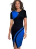 Nizza-für immer Frühling Elegante Stilvolle Kontrast Farbe Patchwork Büro Arbeit vestidos Business Bodycon Frauen Kleid B571 220510