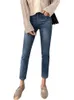 Vintage Blue Mid midja jeans för kvinnor streetwear raka kvinnliga denim byxor tvättade damer pojkvän jeans 2022 fotled längd t220728