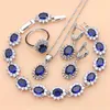 Silver 925 smyckesuppsättningar för kvinnor naturliga blå safir sten mode gåva hennes fest halsband 7 färger 220816