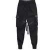 Men Ribbons Color Block Black Pocket Cargo Pants Black Harem Joggers Harajuku Sweatpant Hip Hop Trousers Asian size S-3XL
