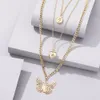 Geometrische Halsketten aus Metall für Damen, Vintage-Stil, Legierung, Schmetterling, goldene Liebe, mehrschichtige Anhänger-Halsketten, Schmuck für Mädchen