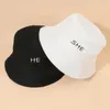 Berets Wholesale Men Women She And He Letter Embroidery Bucket Hat Hip Hop Fishing Cap Adult Panama Bob Summer Lovers Flat