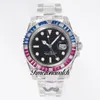 VRF V3 GMT II VR3285 Automatyczna męska zegarek Pepsi Blue Red Rainbow Diamonds Bezel Black Dial 904L Diamond Ostersteel Bransoletka Super Edition TimeZoneWatch A1