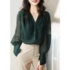 Women's Tops Shirts V-neck Design Elegant Temperament Double-layer Chiffon Loose Shirt Fashionable Clothing T-Shirt