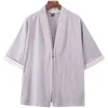 2022 Hommes Chemises en lin Été Chine Style Han Fu Hommes Kimono Cardigan Point ouvert Mâle Un bouton Chemise ample Style ancien L220706