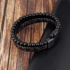 High Quality Stainless Steel Buckle Charm Bracelet Genuine Leather Natural Stone Bracelets for Men