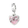 925 Sterling Silver Beads Charms Mor Dotter Dubbel Hjärta Split Dingle Hängen Passar Original Armband DIY Dam Smycken