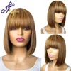 Выделите блондинку Ombre Strate Short Bob Wig 100% человеческие волосы без кружевных париков с челкой для чернокожих женщин, бразильские волосы Remy