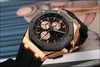 44mm Watch Rose Gold Black Ceramic Quartz Chronography Work Rubber Men's Watch