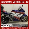 Lila Röd karosseri för Honda Interceptor VFR800 VFR 800 RR CC 800RR 02-12 Bodys 129No.1 800cc VFR800RR 02 03 04 05 06 07 VFR-800 2002 2008 2009 2010 2011 2012 Fairing