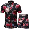 Summer Men Set Hawaiian Flower Printing Mens Short Sleeve Casual Tracksuit Shirt Beach Shorts Set Male Sports Suit Clothing 220621