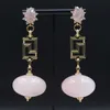 Boucles d'oreilles Collier GuaiGuai Bijoux Énorme Rondelle Naturelle Rose Quartzs Lunette Ensemble Or Couleur Plaqué Chaîne Longues Ensembles Boucles D'oreilles