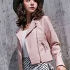 Turn-down Collar PU faux leather jackets women luxury jacket black pink biker coat L220801