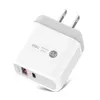 2 portar PD18W QC3.0 USB -laddare EU/US/UK PLUCK PLUCH iPhone Xiaomi Samsung Oppo Vivo Telefon Snabbladdningsadapter