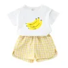 Completi di abbigliamento Set di vestiti per ragazze dei ragazzi per bambini Set di maniche corte per bambini T-shirt floreale con stampa di frutta carina Top Pantaloncini scozzesi Casual 2 pezzi Completi Ropa Ni