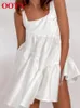 OOTN été Mini robe de poupée douce A-ligne blanc débardeur col carré gâteau robe femme lâche décontracté blanc vacances plage robe dames 220511