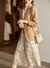 Vimly Floral Elbise Kadınlar İnce Bel Uzun Kollu Midi Elbiseler İlkbahar Yaz Şifon Vintage Piled Vestido Kadın F8856 220518