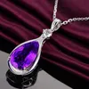 Médaillons 4 S Violet Cristal Améthyste Pierres Précieuses Diamants Classique Goutte Pendentif Colliers Pour Femmes Or Blanc Argent Couleur Bijoux