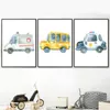 Obrazy kreskówkowe zabawkowe taksówek taksówek autobus kierowca klub pokoju dziecinny druk na płótnie malarstwo nordyckie plakat zdjęcie pokój dla dzieci dekorowanie