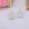 Stud Korea Design Fashion Jewelry 14k Real Gold Plating Zircon Flower Square Glass Earrings Elegant Women's Wedding EarringSstud