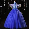 Arabe 2022 Floral Lace Flower Girl Robes Bouches de bal Blue Child Pageant Robes Long Train Beau