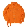 PERHAPS U Women Orange Denim Jacket Button Long Sleeves Loose Pocket Oversize Jackets Turn Down Collar Spring C0499 201029