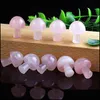 Arts And Crafts Arts Gifts Home Garden 20Mm Rose Quartz Mini Mushroom Plant Statue Natural Stone Carving Decoration C Dhx4G