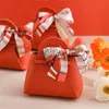 20 PCS Portable Leather Wedding Candy Box With Ribbon Creative Wedding Holiday Party Easy To Assemble Small Gift Bag 220420