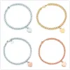 Sterling Sier Fashion Tag Love Heart Bracelets Oryginalny klasyczny T Bransoletka z koralikami 4 mm różowe złoto koralika Kobiety miłośnicy biżuterii Prezenty z pudełkiem RS