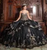 Stunning Black Quinceanera Dresses Sequin Lace Applqiue Sweetheart Vestidos De XV Anos Sweet 16 Pageant Gowns
