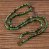 Fios de miçangas ioga artesanal 108 mala 6mm grama verde grama ágata bronze buda charme contas pulseira boho meditação jóias de jóias