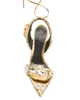 Nuovo design di lusso Diamante cinturino alla caviglia Sandali Estate Donna Ciabatte in pelle Tacco a spillo a punta Sandalo Sexy Scarpe da ballo per matrimoni da donna