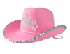 Berets Pink Panama Hat Feathe Women's Party Cowboy Wide Brim Winter Wadeczek wełniana czapka dla żeńskiej księżniczki koron