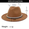 Berets Wool Felt Wide Brim Fedora Hats With Pearl Band Women Top Hat Formal Fashion Autumn Winter Panama Style Trilby CapBerets