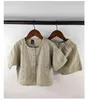 Boy Fashion Single Breasted Solid T-shirt + Girl Cotton Linen Loose Shorts Set Children Summer Retro Suit Kid New Arrival Tees G220509