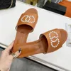 Slide dam sommartofflor Nytt mode mångsidigt läder sandaler med platt klack Seaside Holiday Liten doft Flip Flop 35-42 Yards With Box