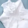 女性のブラウスシャツ女性ブラウスレースニット誤り2枚長袖冬の黒い白い色フリルベルロパデムジェルウーマン