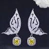2 teile/satz Mode Hochzeit Designer Schmuck Set Frau Diamant Schmetterling Halskette Ohrringe Gelb Blau AAA Zirkonia Ohrring Halsketten für Brautjungfer Geschenkbox
