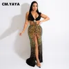 Cm.yaya vrouwen pailletten gradiënt kleur uitgesneden taille high split mermaid maxi long jurk zomer lente sexy nacht feestclub 220516