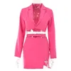 eDressU 2022 2PCS Woman Blazer Skirt Two-Piece Short Jacket Skirt Suit Sexy White Pink Suits Single Breasted Outwear FD-9135 T220729